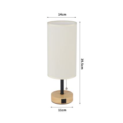 Brilagi - Lámpara de mesa con puerto USB TABLON 1xE27/25W/230V roble/negro/crema