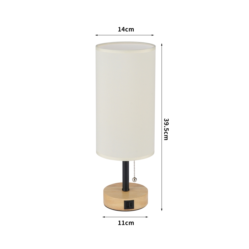 Brilagi - Lámpara de mesa con puerto USB TABLON 1xE27/25W/230V roble/negro/crema