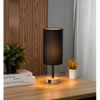 Brilagi - Lámpara de mesa con puerto USB TABLON 1xE27/25W/230V roble/negro