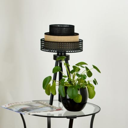 Brilagi - Lámpara de mesa DAKOTA LUNETA 1xE27/15W/230V negra/rattan