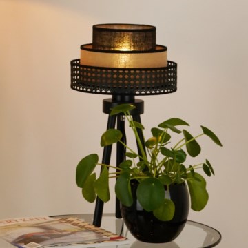 Brilagi - Lámpara de mesa DAKOTA LUNETA 1xE27/15W/230V negra/rattan