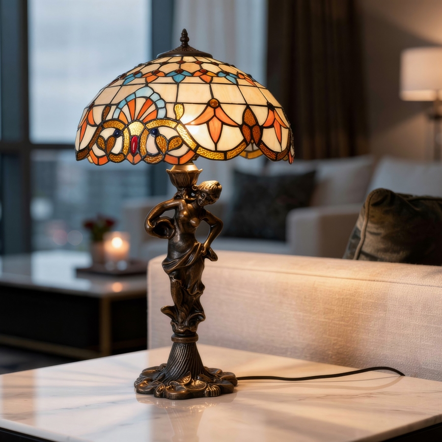 Brilagi - Lámpara de mesa estilo Tiffany con vitral MIRABELLA 1xE27/60W/230V