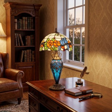 Brilagi - Lámpara de mesa estilo Tiffany JUNGLE con vitral 1xE27/60W/230V + 1xE14/40W
