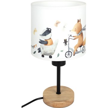BRILAGI - Lámpara de mesa infantil BOBO WOOD 1xE27/25W/230V roble/negro/blanco/animalitos