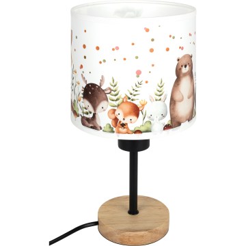 BRILAGI - Lámpara de mesa infantil BOBO WOOD 1xE27/25W/230V roble/negro/blanco/con motivos de animales