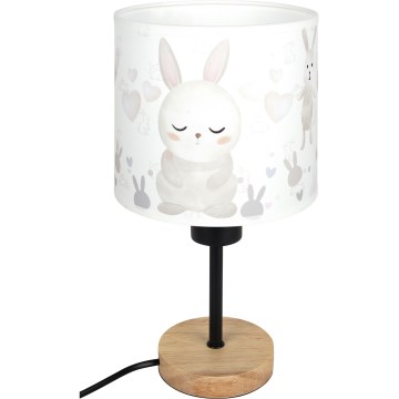 BRILAGI - Lámpara de mesa infantil BOBO WOOD 1xE27/25W/230V roble/negro/blanco/conejitos