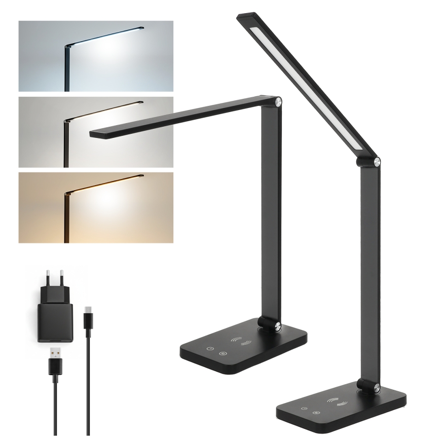 BRILAGI - Lámpara de mesa LED táctil regulable con carga inalámbrica Qi MODO CHARGE LED/7W/5V 3000/4000/6000K negra
