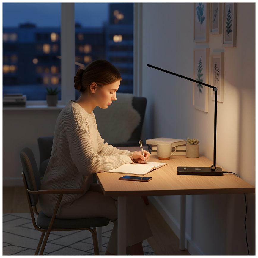 BRILAGI - Lámpara de mesa LED táctil regulable con carga inalámbrica Qi MODO CHARGE LED/7W/5V 3000/4000/6000K negra