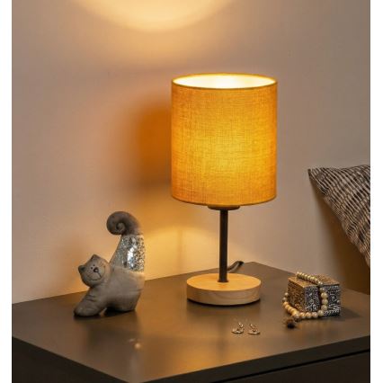 Brilagi - Lámpara de mesa NUBILA WOOD 1xE27/25W/230V roble/negro/amarillo