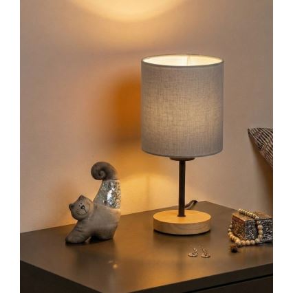 Brilagi - Lámpara de mesa NUBILA WOOD 1xE27/25W/230V roble/negro/gris claro