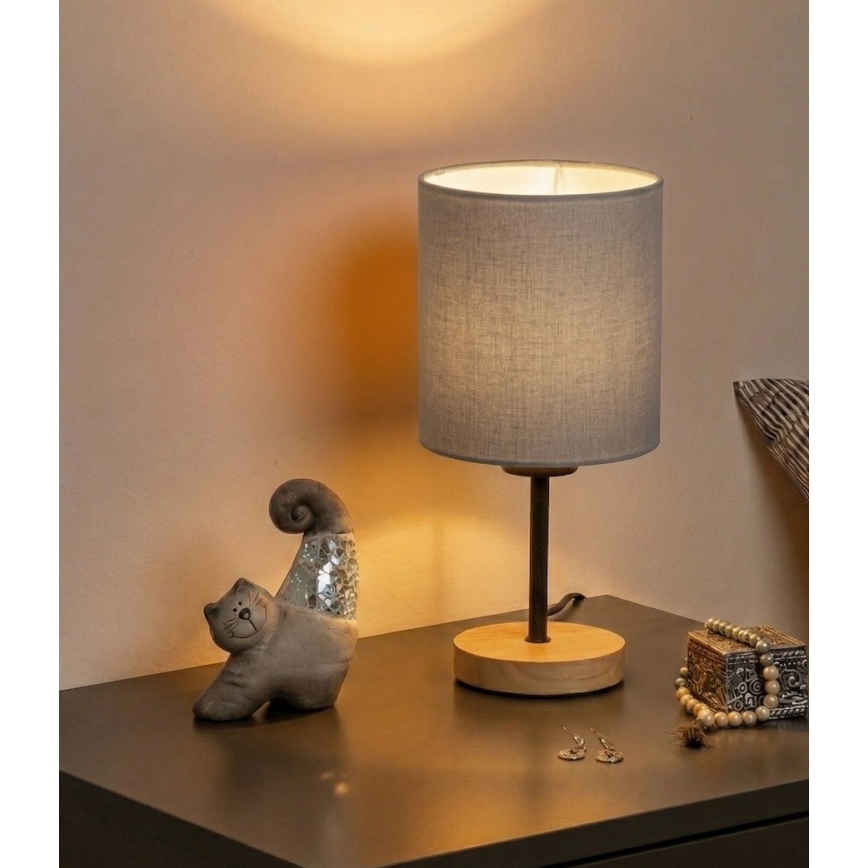 Brilagi - Lámpara de mesa NUBILA WOOD 1xE27/25W/230V roble/negro/gris claro