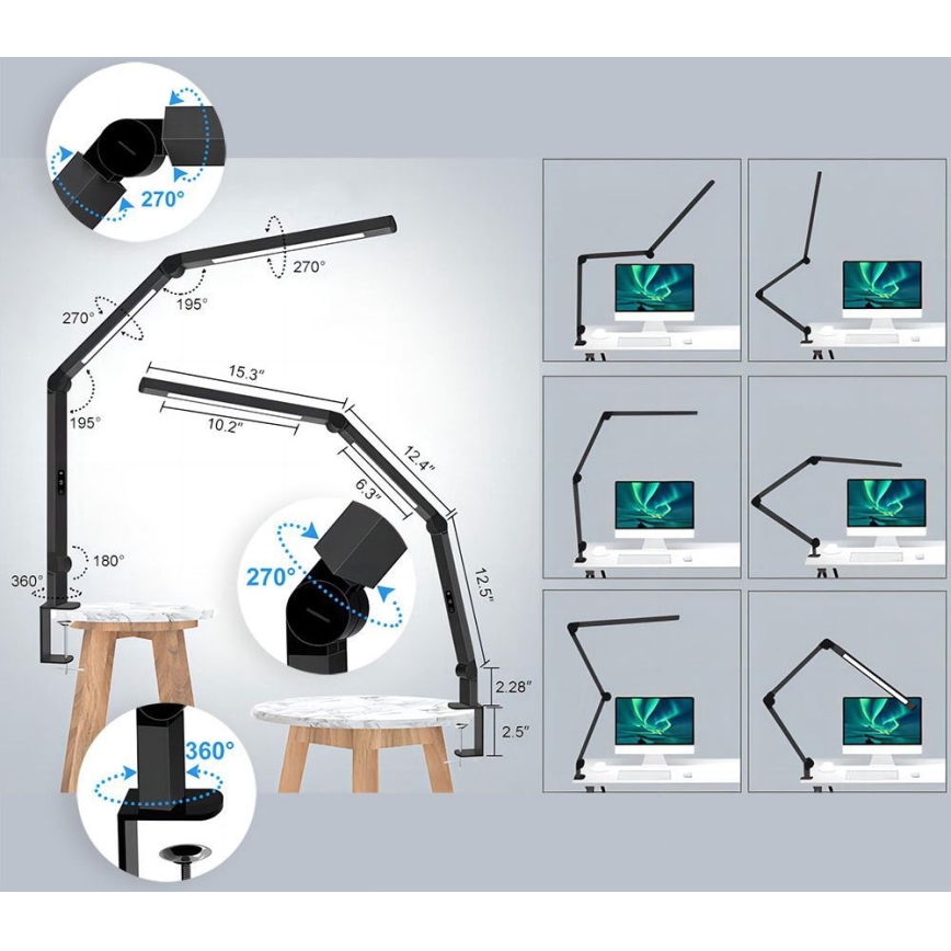 Brilagi - Lámpara de mesa LED flexible táctil regulable VARIO LED/12W/230V 3000/4000/5000/6500K CRI 92 negro