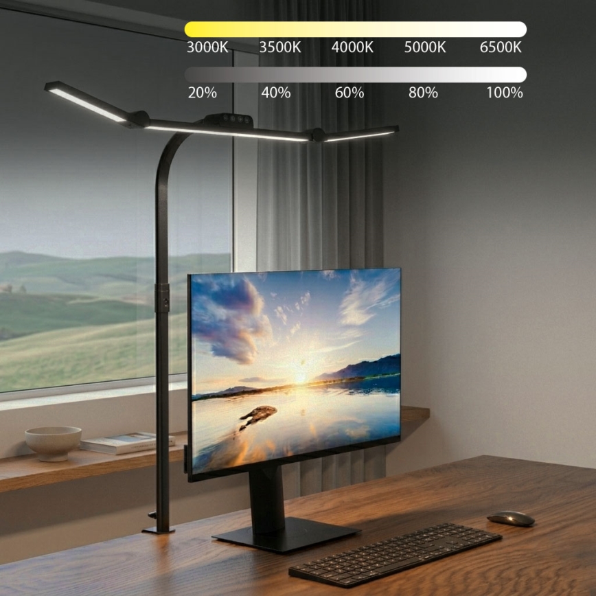 Brilagi - Lámpara de mesa LED regulable con control táctil y pinza VARIO LED/24W/230V 3000-6500K CRI 92 negra