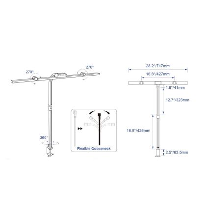 Brilagi - Lámpara de mesa LED regulable con control táctil y pinza VARIO LED/24W/230V 3000-6500K CRI 92 negra