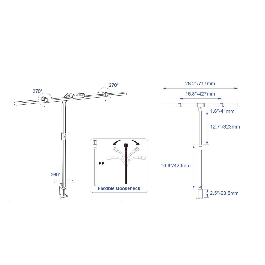 Brilagi - Lámpara de mesa LED regulable con control táctil y pinza VARIO LED/24W/230V 3000-6500K CRI 92 negra