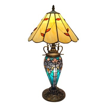 Brilagi - Lámpara de mesa Tiffany con vidriera FOLIA 1xE27/60W/230V + 1xE14/40W