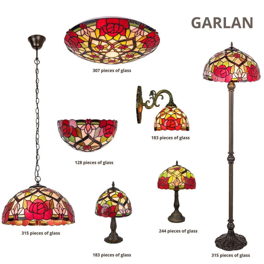 Brilagi - Lámpara de mesa Tiffany con vitral GARLAN 1xE27/40W/230V