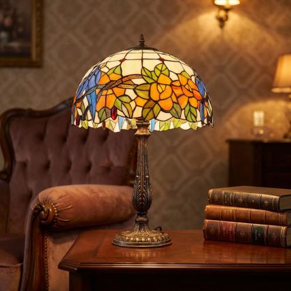 Brilagi - Lámpara de mesa Tiffany de vitral JUNGLE 2xE27/60W/230V