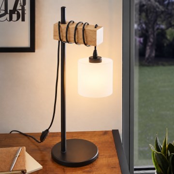BRILAGI - Lámpara de mesa WOOD GLASS 1xE27/40W/230V marrón/negro/blanco