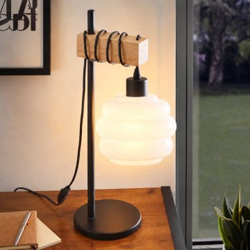 BRILAGI - Lámpara de mesa WOOD GLASS 1xE27/40W/230V marrón/negro/blanco