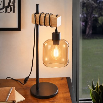 BRILAGI - Lámpara de mesa WOOD GLASS 1xE27/40W/230V marrón/negro/marrón ahumado