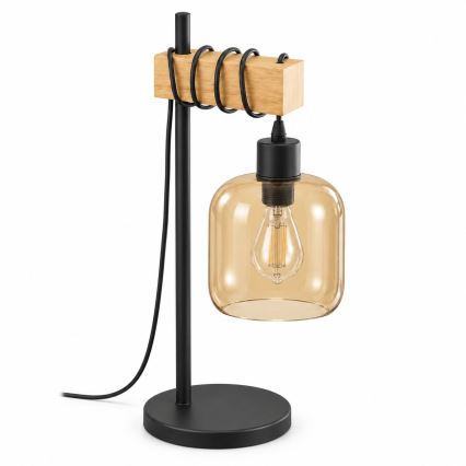 BRILAGI - Lámpara de mesa WOOD GLASS 1xE27/40W/230V marrón/negro/marrón ahumado