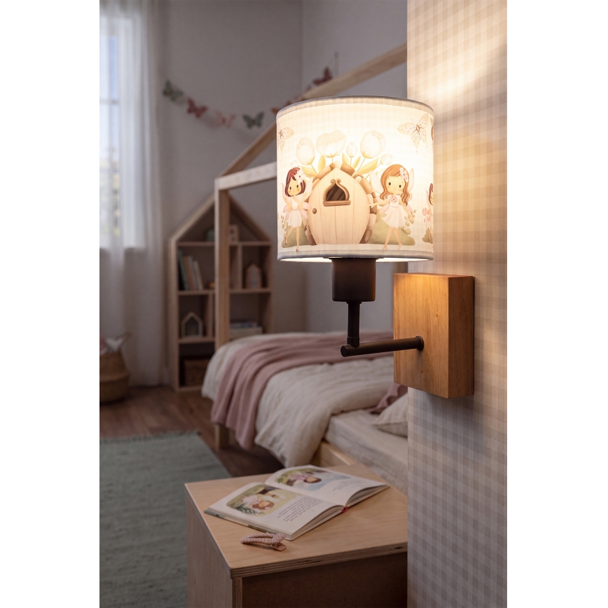 BRILAGI - Lámpara de pared infantil BOBO WOOD 1xE27/25W/230V roble/negro/blanco/rosa/hadas