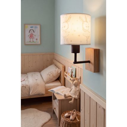 BRILAGI - Lámpara de pared infantil BOBO WOOD 1xE27/25W/230V roble/negro/blanco con conejitos