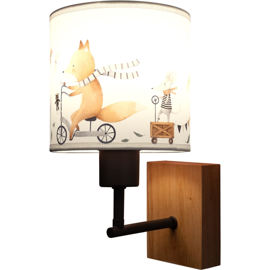BRILAGI - Lámpara infantil de pared BOBO WOOD 1xE27/25W/230V roble/negro/blanco/con motivos de animales