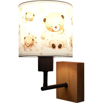 BRILAGI - Aplique de pared infantil BOBO WOOD 1xE27/25W/230V roble/negro/blanco/ositos