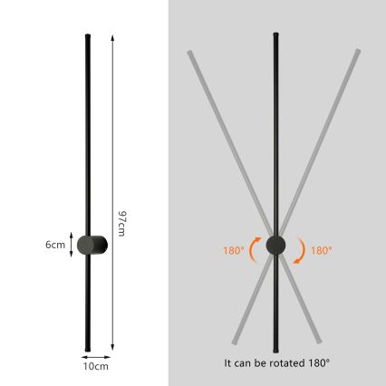 Brilagi - AURA, aplique LED de pared para exterior, 20W, 230V, 3000K, IP54, 97 cm, negro, CRI 90