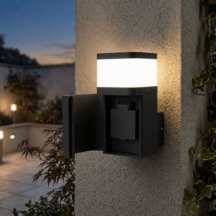 BRILAGI - Lámpara de pared exterior con toma SCHUKO PILLAR 1xG9/11W/230V IP44 negra