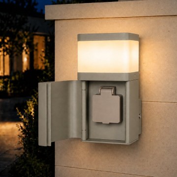 BRILAGI - Lámpara de pared exterior con toma de corriente SCHUKO PILLAR 1xG9/11W/230V IP44 gris