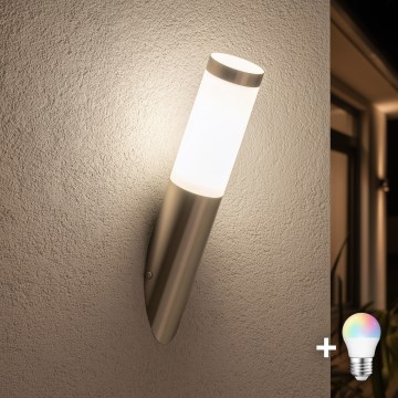 BRILAGI - Lámpara de pared exterior LED RGBW regulable ELIA 1xE27/6,5W/230V 2700-6500K IP44 Wi-Fi cromo mate
