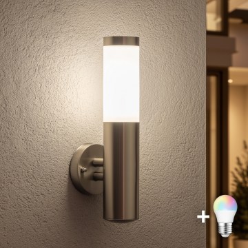 BRILAGI - Lámpara de pared exterior LED RGBW regulable ELIA 1xE27/6,5W/230V 2700-6500K IP44 Wi-Fi cromo mate