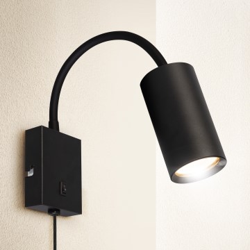 BRILAGI - Lámpara de pared flexible con interruptor SELE 1xGU10/30W/230V negra