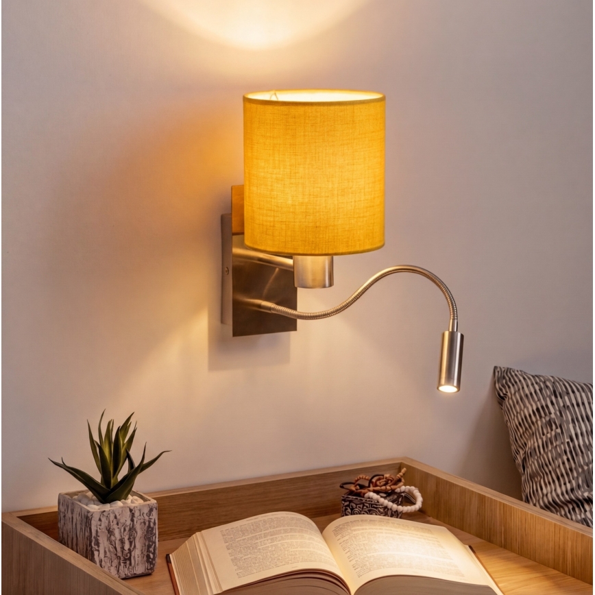 Brilagi - Lámpara de pared LED flexible NUBILA 1xE27/25W/230V + LED/3W cromo mate/amarillo