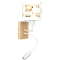 BRILAGI - Lámpara de pared flexible LED para niños BOBO WOOD 1xE27/25W/230V + LED/3W roble/blanco/ositos