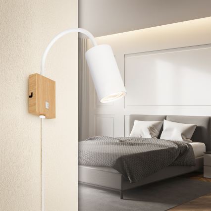 BRILAGI - Lámpara de pared orientable con interruptor SELE 1xGU10/30W/230V blanca/acabado en roble
