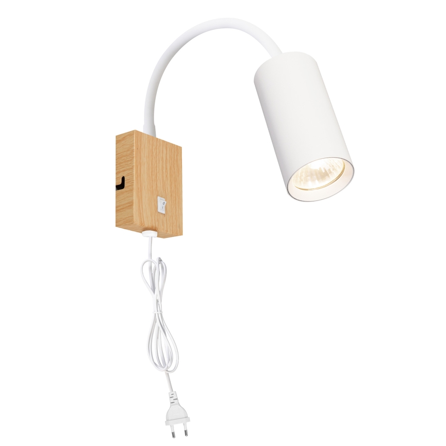 BRILAGI - Lámpara de pared orientable con interruptor SELE 1xGU10/30W/230V blanca/acabado en roble