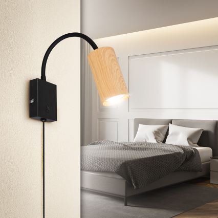 BRILAGI - Lámpara de pared flexible SELE con interruptor, 1xGU10/30W/230V, negra con acabado roble
