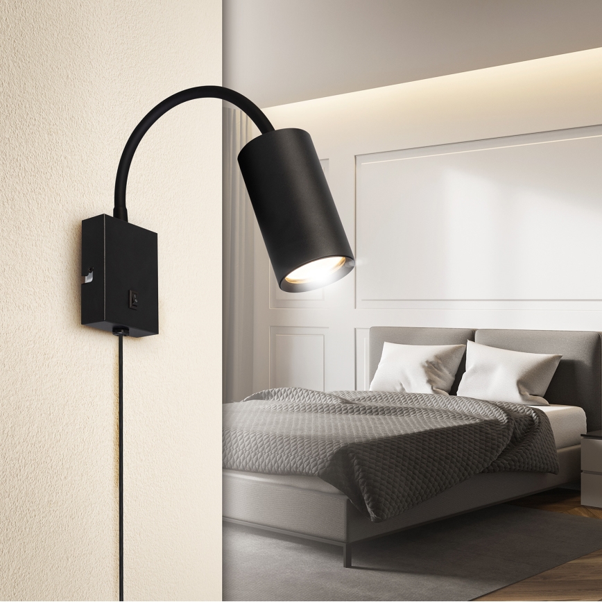 BRILAGI - Lámpara de pared flexible con interruptor SELE 1xGU10/30W/230V negra