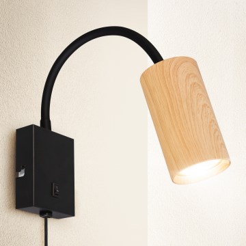 BRILAGI - Lámpara de pared flexible SELE con interruptor, 1xGU10/30W/230V, negra con acabado roble