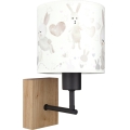 BRILAGI - Lámpara de pared infantil BOBO WOOD 1xE27/25W/230V roble/negro/blanco/conejitos