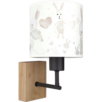 BRILAGI - Lámpara de pared infantil BOBO WOOD 1xE27/25W/230V roble/negro/blanco/conejitos