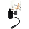 BRILAGI - Lámpara de pared infantil flexible LED BOBO 1xE27/25W/230V + LED/3W negro/blanco/estampado de animales