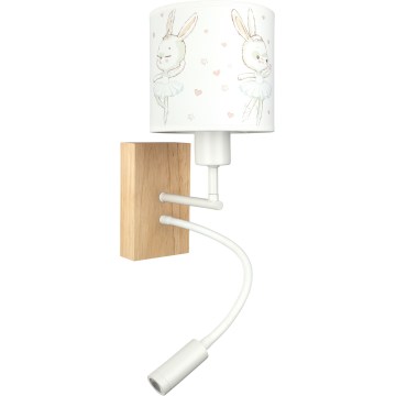 BRILAGI - Lámpara de pared infantil LED flexible BOBO WOOD 1xE27/25W/230V + LED/3W roble/blanco/conejitos