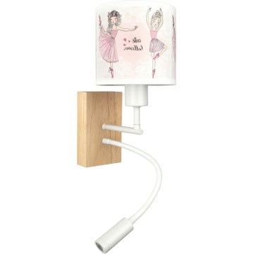 BRILAGI - Lámpara de pared infantil LED flexible BOBO WOOD 1xE27/25W/230V + LED/3W roble/blanco/rosa/bailarinas