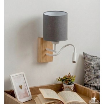Brilagi - Lámpara de pared LED flexible NUBILA WOOD 1xE27/25W/230V + LED/3W roble/blanco/gris claro