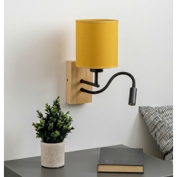 Brilagi - Lámpara de pared LED flexible NUBILA WOOD 1xE27/25W/230V + LED/3W roble/negro/amarillo